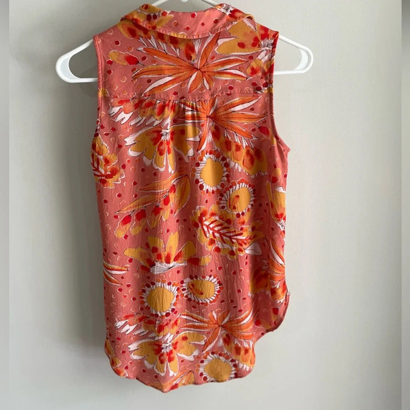 Vera by Anthropologie Orange Floral Sleeveless Blouse - Size Small - EUC! - Picture 7 of 8